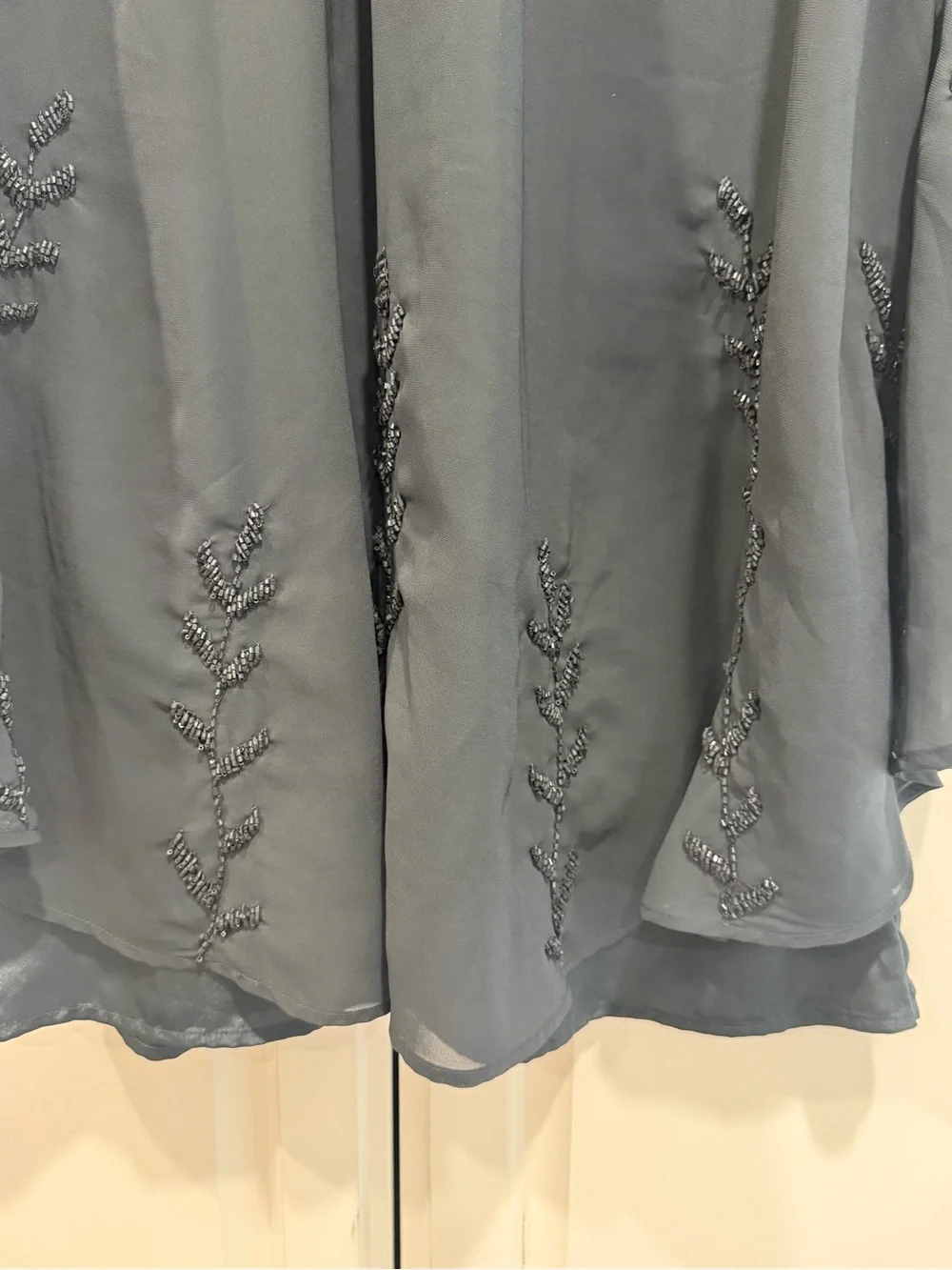 Free People Dark Gray Chiffon Mini Dress w/ Beaded Floral Accent Size Medium